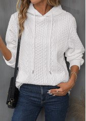 Drawstring Detail Long Sleeve White Hoodie