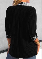 Plaid Fake 2in1 Black Shirt Collar Blouse