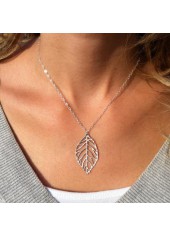 Silver Alloy Detail Leaf Design Necklace