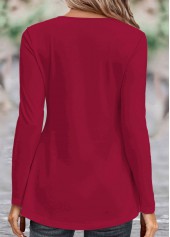 Asymmetry Turn Down Collar Wine Red T Shirt