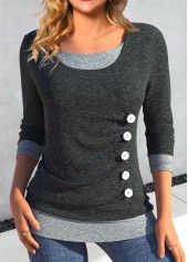 Dark Grey Scoop Neck Fake 2in1 T Shirt