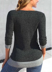 Dark Grey Scoop Neck Fake 2in1 T Shirt