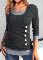 Dark Grey Scoop Neck Fake 2in1 T Shirt