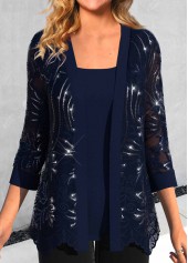 Long Sleeve Scoop Neck Navy Cardigan and Tank Top
