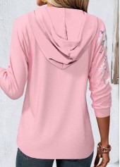 Floral Print Button Pink Long Sleeve Hoodie