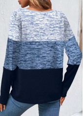 Striped Patchwork Blue Round Neck Long Sleeve Sweatshirt