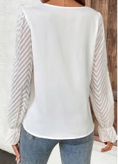 Long Sleeve Ruched White Asymmetrical Neck T Shirt