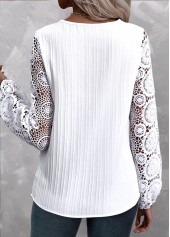 White Plus Size Lace Long Sleeve V Neck Blouse