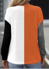Long Sleeve Patchwork Multi Color Round Neck Sweatshirt