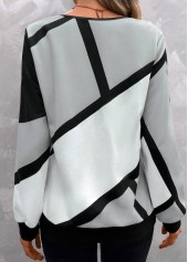 Geometric Print Zipper Light Grey V Neck Sweatshirt