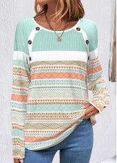 Tribal Print Patchwork Multi Color Scoop Neck Sweatshirt