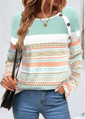 Tribal Print Patchwork Multi Color Scoop Neck Sweatshirt