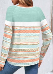 Tribal Print Patchwork Multi Color Scoop Neck Sweatshirt