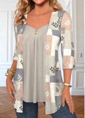 Geometric Print Patchwork Light Grey Fake Two Piece Twinset