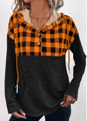 Pocket Black Long Sleeve Patchwork Hoodie