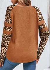 Leopard Patchwork Dark Camel Round Neck T Shirt