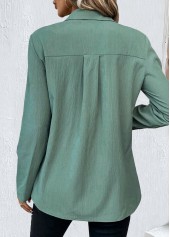 Button Sage Green Long Sleeve Shirt Collar Blouse