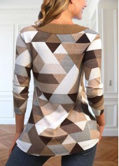 Geometric Print Asymmetry Light Coffee T Shirt