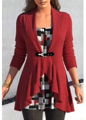 Geometric Print Fake 2in1 Wine Red T Shirt