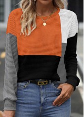 Long Sleeve Patchwork Multi Color Round Neck Sweatshirt