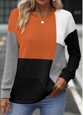 Long Sleeve Patchwork Multi Color Round Neck Sweatshirt