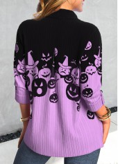 Halloween Button Purple Long Sleeve Shirt Collar Blouse