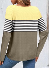 Striped Patchwork Sage Green Scoop Neck Sweatshirt