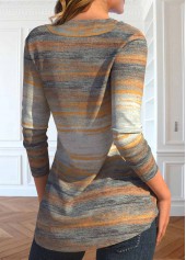 Striped Button Multi Color V Neck T Shirt