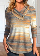 Striped Button Multi Color V Neck T Shirt
