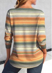 Striped Lace Up Multi Color T Shirt
