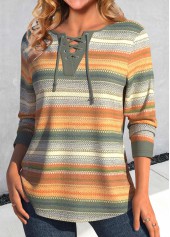 Striped Lace Up Multi Color T Shirt