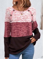 Pink Round Neck Long Sleeve Patchwork Sweatshirt