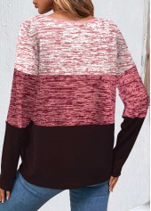 Pink Round Neck Long Sleeve Patchwork Sweatshirt
