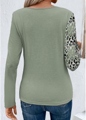 Leopard Patchwork Sage Green Round Neck T Shirt
