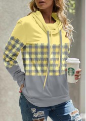 Plus Size Light Yellow Patchwork Plaid Sweatshirt