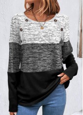 Long Sleeve Patchwork Grey Round Neck Sweatshirt