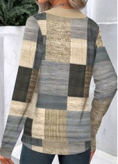 Geometric Print Button Multi Color T Shirt