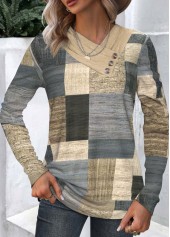 Geometric Print Button Multi Color T Shirt