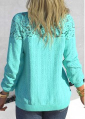 Long Sleeve Patchwork Cyan Round Neck Sweatshirt
