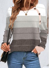 Round Neck Button Multi Color T Shirt