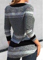 Striped Asymmetry Grey Asymmetrical Neck T Shirt