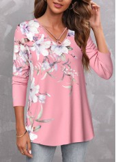 Floral Print Circular Ring Pink T Shirt