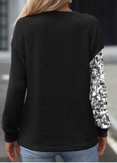 Striped Patchwork Black Round Neck Long Sleeve Sweatshirt