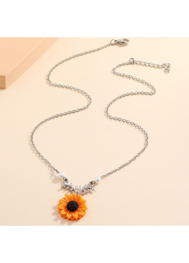 Sunflower Detail Orange Pearl Design Necklace