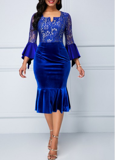 Velvet Royal Blue Three Quarter Length Sleeve Dress 39$