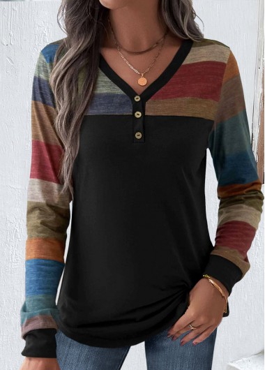 Plus Size Multi Color Patchwork Striped T Shirt 34$