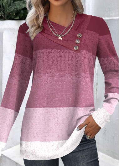 Plus Size Dark Reddish Purple Button Ombre Sweatshirt 33$