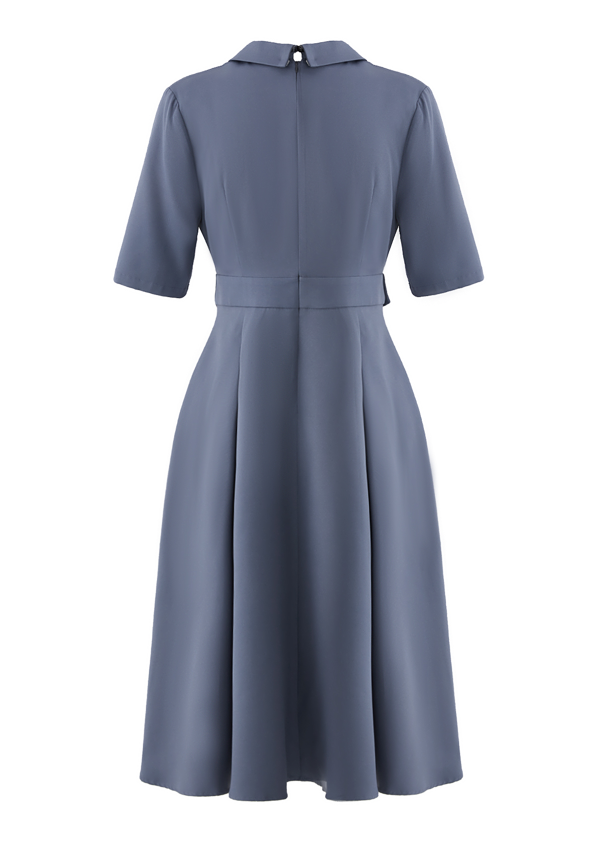 Dusty Blue Lapel Half Sleeve Asymmetry Dress