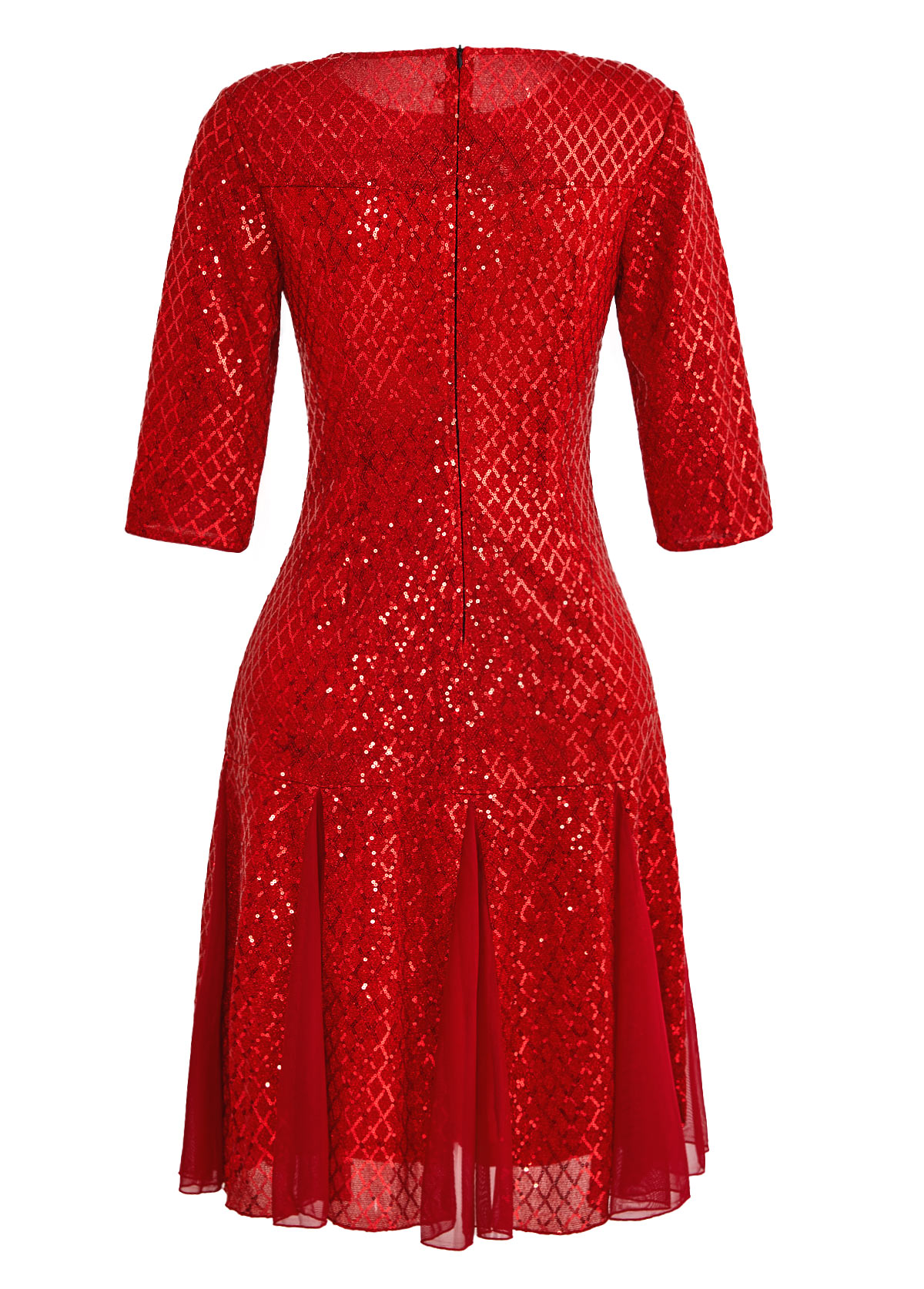 Sequin Red Round Neck Patchwork Dress | Rosewe.com - USD $48.98