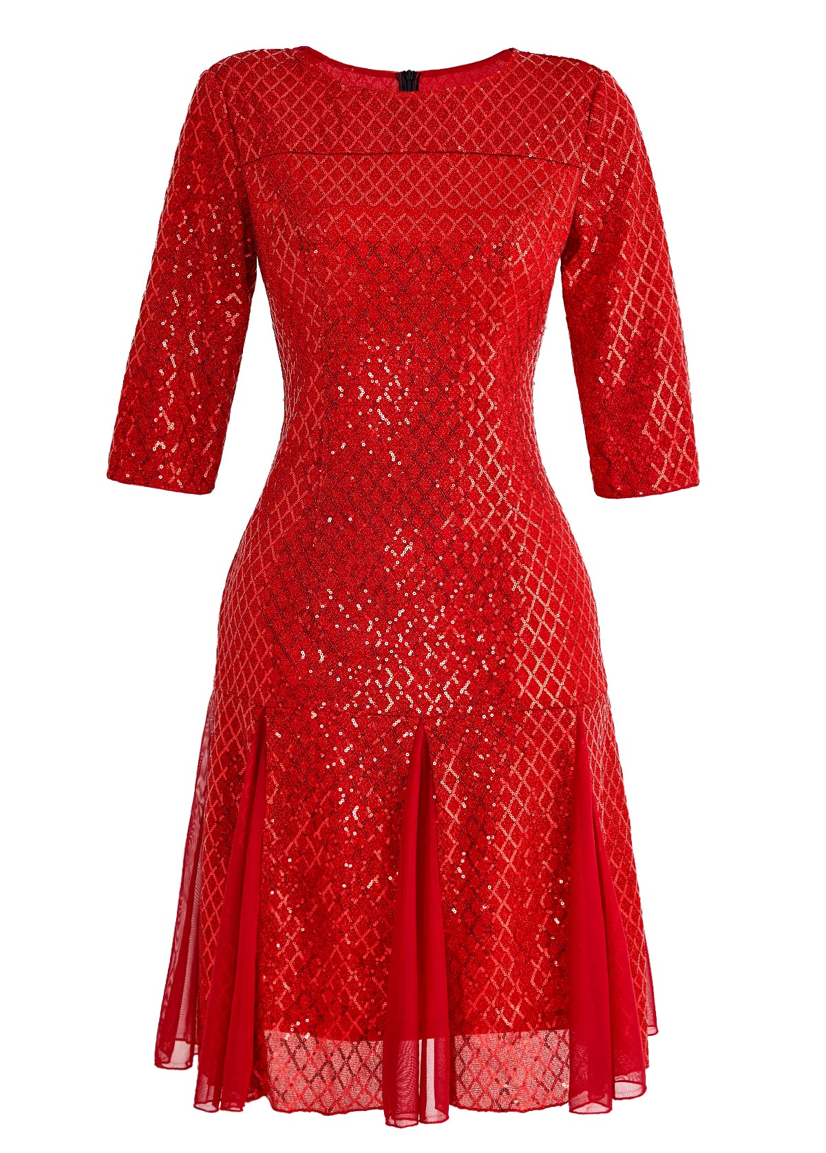 Sequin Red Round Neck Patchwork Dress